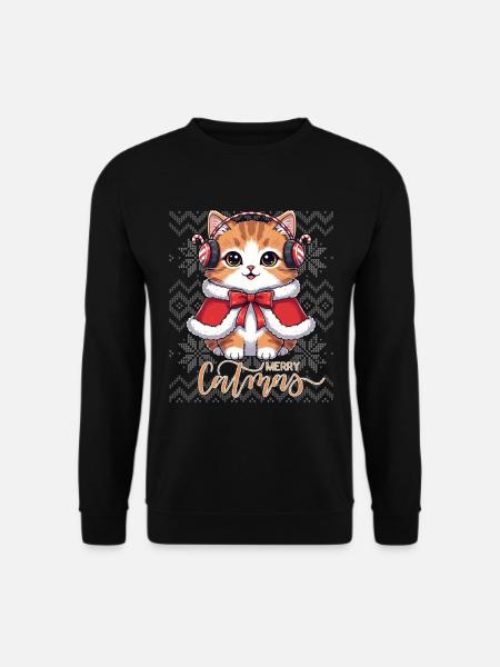 Kitten Christmas Earbuds Red - Unisex Sweatshirt - black