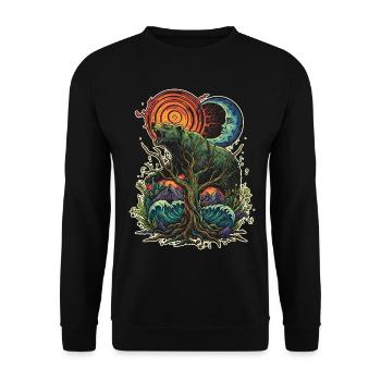 Waldgeist Bär und Weltenbaum - Unisex Pullover - Schwarz - Vorne - Alina (178cm) & Michal (187cm)