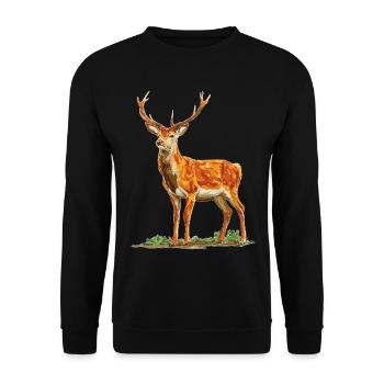 Hirsch - Unisex Pullover - Schwarz - Vorne - Alina (178cm) & Michal (187cm)