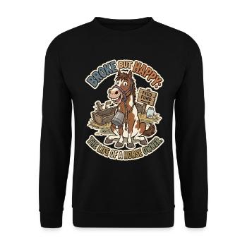 Broke but Happy - Funny Horse Owner Gift - Unisex Sweatshirt - black - Front - Alina (178cm) & Michal (187cm)