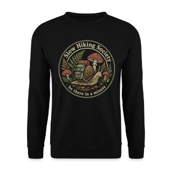 Slow Hiking Society: Wandern in meinem eigenen Tempo - Unisex Pullover - Schwarz - Vorne - Alina (178cm) & Michal (187cm)