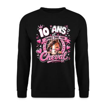 Cheval 10 Ans Anniversaire Fille Poney - Sweat-shirt Unisexe - noir - Devant - Alina (178cm) & Michal (187cm)