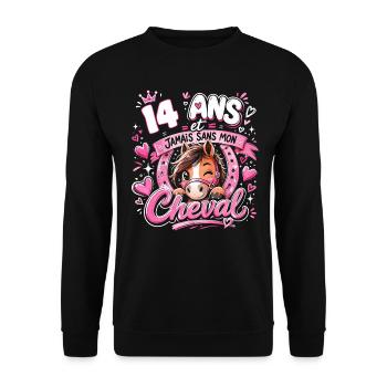 Cheval 14 Ans Anniversaire Ado Poney - Sweat-shirt Unisexe - noir - Devant - Alina (178cm) & Michal (187cm)