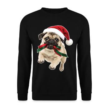 Verspielter Weihnachts Mops - Unisex Pullover - Schwarz - Vorne - Alina (178cm) & Michal (187cm)