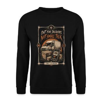 Lustige Kurier-Lieferfahrer-Retro-Van-Kunst - Unisex Pullover - Schwarz - Vorne - Alina (178cm) & Michal (187cm)