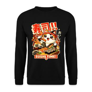 Kawaii Sushi Katze - Unisex Pullover - Schwarz - Vorne - Alina (178cm) & Michal (187cm)