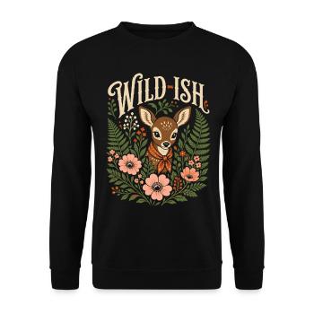 Wild-ish – Niedliches Reh im Blumenwald - Unisex Pullover - Schwarz - Vorne - Alina (178cm) & Michal (187cm)