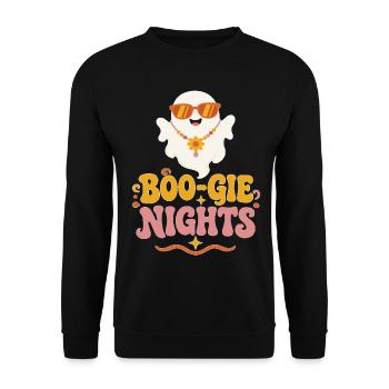 Boo-Gie Nights Retro-Geist - Unisex Pullover - Schwarz - Vorne - Alina (178cm) & Michal (187cm)
