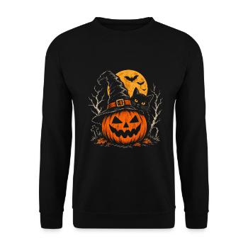 halloween Pumpkin Graphic Tee - Unisex Pullover - Schwarz - Vorne - Alina (178cm) & Michal (187cm)