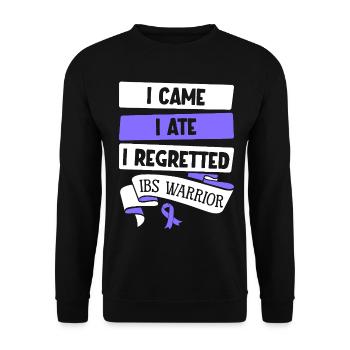 Reizdarm Humor - Ich aß und bereute - Unisex Pullover - Schwarz - Vorne - Alina (178cm) & Michal (187cm)