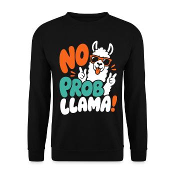 Lama mit Peace-Zeichen – No Prob Llama - Unisex Pullover - Schwarz - Vorne - Alina (178cm) & Michal (187cm)