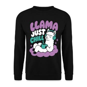 Lama mit Kopfhörern – Llama Just Chill - Unisex Pullover - Schwarz - Vorne - Alina (178cm) & Michal (187cm)