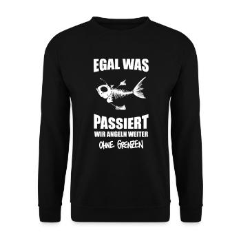 Angeln mit Papa - Unisex Pullover - Schwarz - Vorne - Alina (178cm) & Michal (187cm)