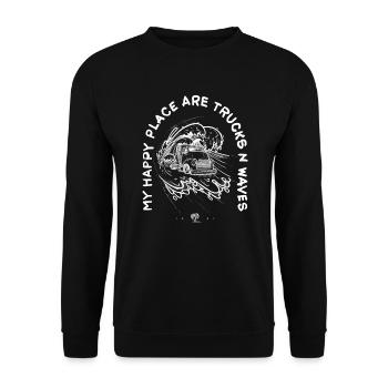 Trucker fährt Welle - Unisex Pullover - Schwarz - Vorne - Alina (178cm) & Michal (187cm)