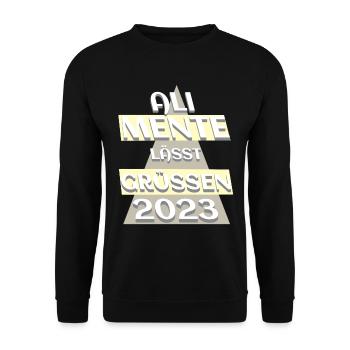 Ali Mente grüßt Euch, 2023, nehme es mit Humor - Unisex Pullover - Schwarz - Vorne - Alina (178cm) & Michal (187cm)