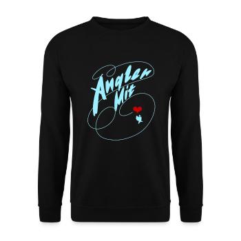 Angler mit Herz und Fisch - Unisex Pullover - Schwarz - Vorne - Alina (178cm) & Michal (187cm)