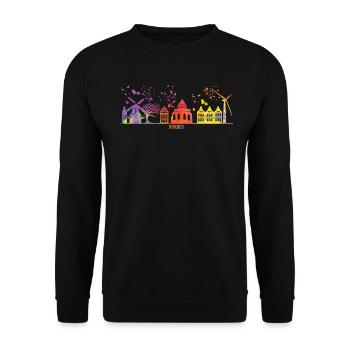 Norder Skyline Bunt Stadtbild Norden - Unisex Pullover - Schwarz - Vorne - Alina (178cm) & Michal (187cm)