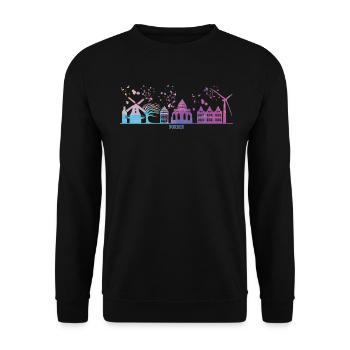Norder Skyline Bunt Stadtbild Norden - Unisex Pullover - Schwarz - Vorne - Alina (178cm) & Michal (187cm)