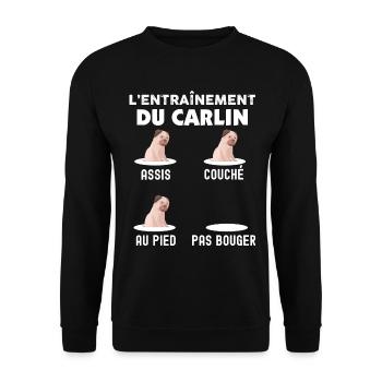 L'Entrainement Du Carlin Mon Petit Chien Mignon - Sweat-shirt Unisexe - noir - Devant - Alina (178cm) & Michal (187cm)