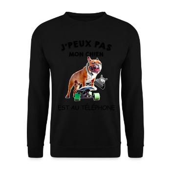 Humour chien bouledogue téléphone - Sweat-shirt Unisexe - noir - Devant - Alina (178cm) & Michal (187cm)