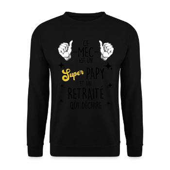 Super Papy A La Retraite Humour Collègue - Sweat-shirt Unisexe - noir - Devant - Alina (178cm) & Michal (187cm)