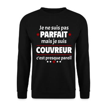 Pas parfait mais couvreur, fête des pères, noël - Sweat-shirt Unisexe - noir - Devant - Alina (178cm) & Michal (187cm)