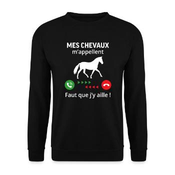 mes chevaux m'appelle faut quẹ j’y aille T-shirt - Sweat-shirt Unisexe - noir - Devant - Alina (178cm) & Michal (187cm)