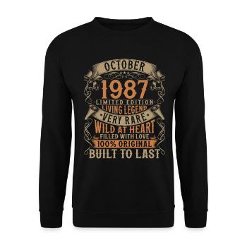 Octobre 1987 Cadeau d’anniversaire de naissance - Sweat-shirt Unisexe - noir - Devant - Alina (178cm) & Michal (187cm)