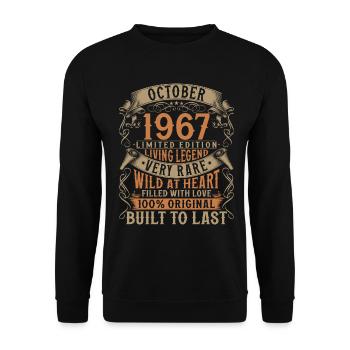 Octobre 1967 Cadeau d’anniversaire de naissance - Sweat-shirt Unisexe - noir - Devant - Alina (178cm) & Michal (187cm)