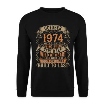 Octobre 1974 Cadeau d’anniversaire de naissance - Sweat-shirt Unisexe - noir - Devant - Alina (178cm) & Michal (187cm)