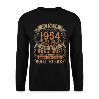 Octobre 1954 Cadeau d’anniversaire de naissance - Sweat-shirt Unisexe - noir - Devant - Alina (178cm) & Michal (187cm)