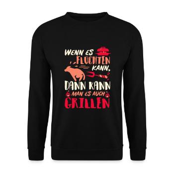 Wenn es flüchten kann, kann man es auch GRILLEN - Unisex Pullover - Schwarz - Vorne - Alina (178cm) & Michal (187cm)