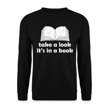 Werfen Sie einen Blick darauf, es ist in einer Buchgrafik - Unisex Pullover - Schwarz - Vorne - Alina (178cm) & Michal (187cm)
