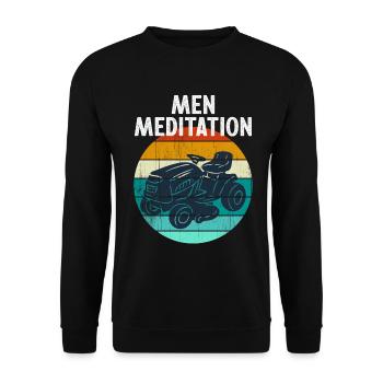 MEN MEDITATION funny lawn mowing lawn tractor - Unisex Sweatshirt - black - Front - Alina (178cm) & Michal (187cm)
