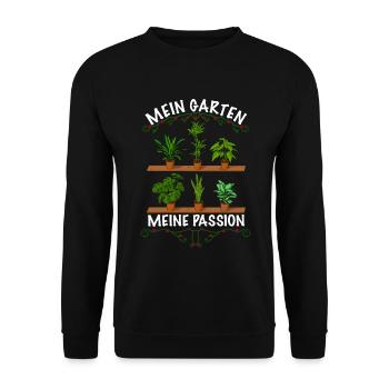 Gärtner Spruch Mein Garten meine passion - Unisex Pullover - Schwarz - Vorne - Alina (178cm) & Michal (187cm)