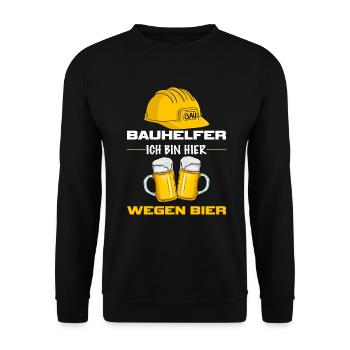Bauhelfer ich bin hier wegen bier Baustelle - Unisex Pullover - Schwarz - Vorne - Alina (178cm) & Michal (187cm)