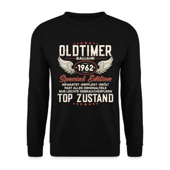 Oldtimer Baujahr 1962 Geburtstag Geschenk - Unisex Pullover - Schwarz - Vorne - Alina (178cm) & Michal (187cm)
