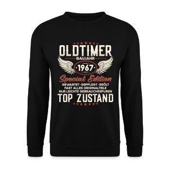Oldtimer Baujahr 1967 Geburtstag Geschenk - Unisex Pullover - Schwarz - Vorne - Alina (178cm) & Michal (187cm)