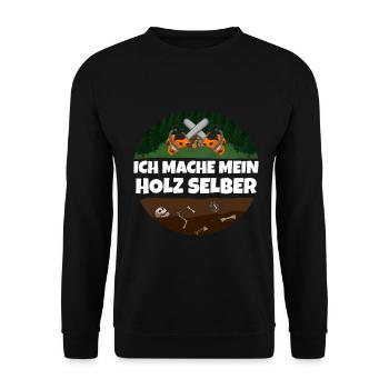 Ich mache mein Holz selber Kettensäge überkreuzt - Unisex Pullover - Schwarz - Vorne - Alina (178cm) & Michal (187cm)