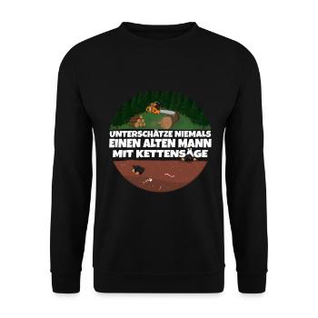 Kettensäge Alter Mann mit Säge - Unisex Pullover - Schwarz - Vorne - Alina (178cm) & Michal (187cm)