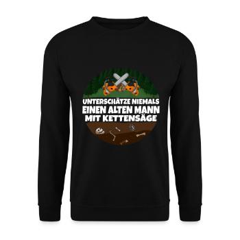 Kettensäge Alter Mann mit Säge - Unisex Pullover - Schwarz - Vorne - Alina (178cm) & Michal (187cm)