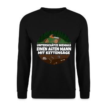 Kettensäge Alter Mann mit Säge - Unisex Pullover - Schwarz - Vorne - Alina (178cm) & Michal (187cm)