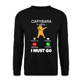 Capybara telefonieren ich muss gehen - Unisex Pullover - Schwarz - Vorne - Alina (178cm) & Michal (187cm)