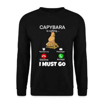 Capybara telefonieren - Unisex Pullover - Schwarz - Vorne - Alina (178cm) & Michal (187cm)