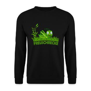 Freuschrecke Grille Grashüpfer jubel freu süß - Unisex Pullover - Schwarz - Vorne - Alina (178cm) & Michal (187cm)