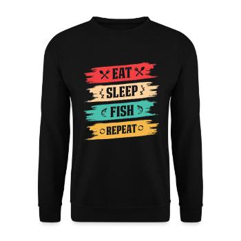 Eat Sleep Fish Repeat Vintage Retro Fishing Sign - Unisex Sweatshirt - black - Front - Alina (178cm) & Michal (187cm)