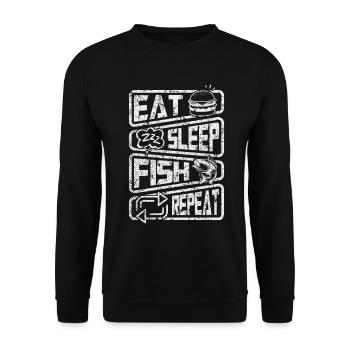 Iss Schlaf Fisch Wiederholung lustiges Fischerangeln - Unisex Pullover - Schwarz - Vorne - Alina (178cm) & Michal (187cm)