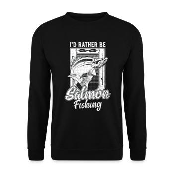 Ich wäre lieber Lachsfischer Fischerangeln Angeln - Unisex Pullover - Schwarz - Vorne - Alina (178cm) & Michal (187cm)