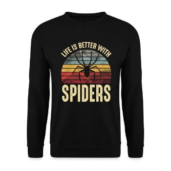 Das Leben ist besser mit Spiders Pet Spider Besitzer Retro - Unisex Pullover - Schwarz - Vorne - Alina (178cm) & Michal (187cm)