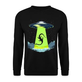 Lustiges Loch Ness Monster Nessie Alien Entführung UFO - Unisex Pullover - Schwarz - Vorne - Alina (178cm) & Michal (187cm)